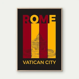 Rome Vibrant Red & Yellow Vatican City   Travel Poster Choose Your Size - Picture 1 of 2