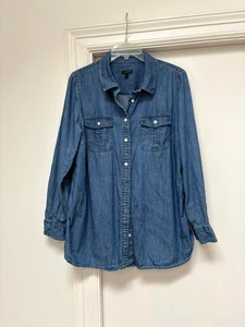 Talbots Shirt Womens Large Denim Chambray Button $89 Long Sleeve Top - Picture 1 of 4