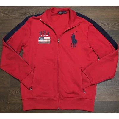 Polo Ralph Lauren Hombres Rojo Cremallera Completa EE. UU. Estadio Olímpico Big Pony Chaqueta de Pista M Foto 1 de 4