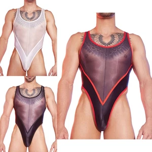 Mens Jumpsuit Outfit Sleepwear Transparent Bodysuit Sheer Underwear See Through - Imagen 1 de 48