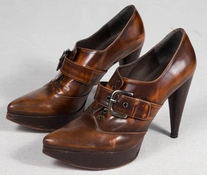 Stuart Weitzman Womens Brown Leather Stiletto Heels Shoes w/ buckles Size 8.5 - Picture 1 of 10