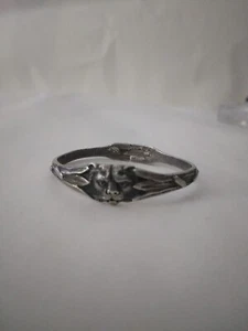 Antique Sterling Infants Bracelet Tiger Face Grasses Cattails Unique - Picture 1 of 16