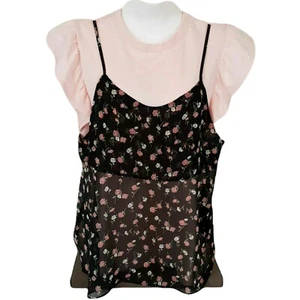 Smile Days Top Womens 17 XL Cottagecore Prairie Short Flutter Sleeve Ditzy Print - Picture 1 of 11