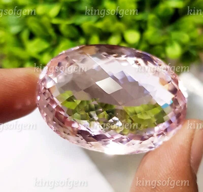 Rose Quartz 130 Carat Oval Shape Glass Field Checkerboard Cut Loose Gemstone - Image 1 of 4
