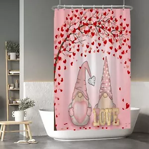 Happy Valentine's Day Shower Curtain Romantic Gnome Couple Red Heart Tree Sho... - Picture 1 of 7