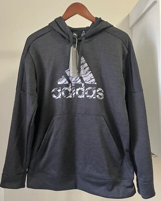 NWT Adidas Women's Large Sweatshirt Hoodie Pullover Black w/ Purple Camo Logo - Image 1 of 4