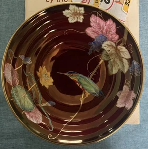 VINTAGE CARLTON WARE ROUGE ROYALE GILT PAINTED ART DECO KINGFISHER BIRD BOWL - Picture 1 of 2