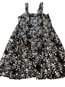 Black & White Floral Bali Batiks XL Hand-Painted Beaded Resort Wear A-Line Dress - Picture 1 of 8