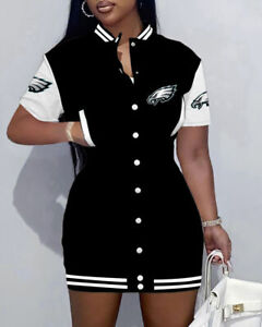 Philadelphia Eagles Varsity Jackets Dress Women Pockets Button Pocket Dress