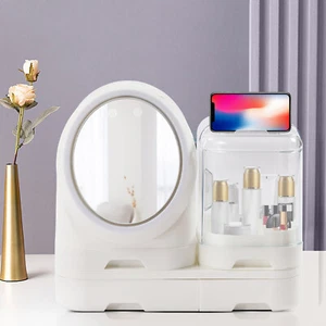Tabletop Makeup Organizer Cosmetic Box LED Storage Box W/ LED Light & Mirror - Picture 1 of 11