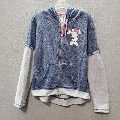 Disney Parks Women Sweatshirt Medium Blue Hoodie Logo Minnie Mouse Full Zip - Image 1 of 4