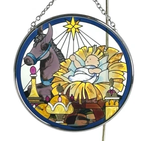 Joan Baker Nativity Scene Jesus Suncatcher Window Art Hand Painted Glass 1994 - Picture 1 of 4