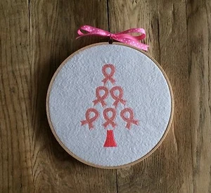 Breast Cancer Awareness Pink Ribbon Tree Hoop Art Plaque Sign Wall Hanging - Picture 1 of 1