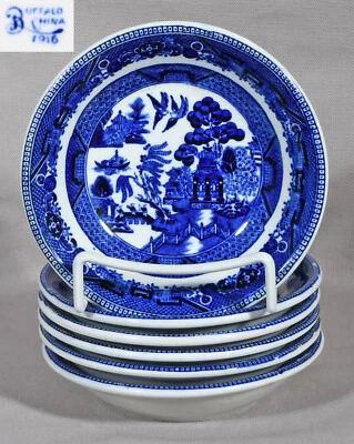 Шесть чаш для фруктов Bullalo China Blue Willow 5 5/8 дюйма - Изображение 1 из 4