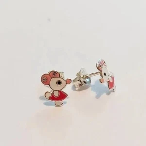 RISSROO Sterling Silver Mouse Silicone Back Little Girls Kids Stud Earrings - Picture 1 of 2