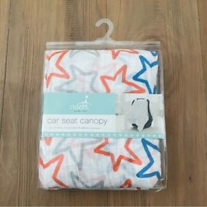 Aden by Aden and Anais Car Seat Canopy Small Fry Stars Muslin White New