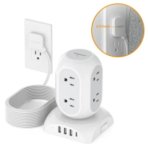 Power Strip Tower with USB C Ports 10 FT Long Cord 8 Outlet Slim Cord for Office - Picture 1 of 7