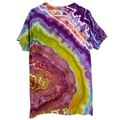 Camiseta masculina tingida de gravata geodo feita à mão tamanho grande unissex algodão colorida - Imagem 1 de 4