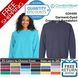 🔥 Comfortwash By Hanes Men Garment-dyed Crewneck Sweatshirt Up To 3XL Gdh400 - Picture 1 of 154