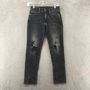 American Eagle Airflex 360 Slim Patched Skinny Jeans Boys 26x28 Black Denim Zip - Picture 1 of 16