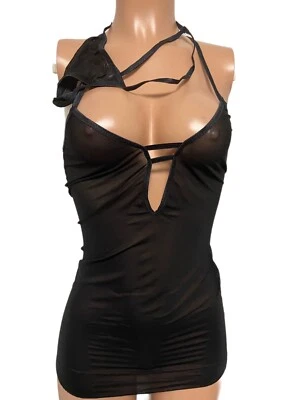 Lencería Y2K En Caja Caliente Gótica Negra Semi Transparente Quimise Con Cordones Trasero Cerradura Busto Foto 1 de 4