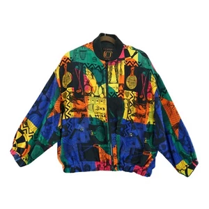 Vintage Ellen Tracy Womens Jacket Size M Blouson 100% Silk Full Zip Sports Print - Picture 1 of 7