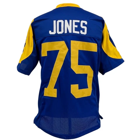 DEACON JONES Los Angeles Rams BLUE Jersey M-5XL Unsigned Custom Sewn Stitched Cover