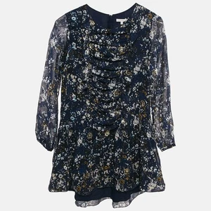 Chloe Kids Navy Blue Floral Print Fil-Coupe Silk Blend Ruffled Dress 12 Yrs - Picture 1 of 8
