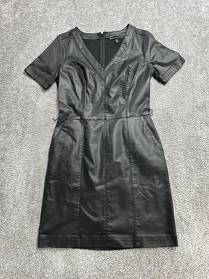 Vestido White House Black Market línea A para mujer 6 cuero negro plisado cuello en V Foto 1 de 4