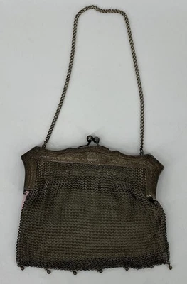 Bolsa de noite vitoriana antiga alemã banhada a prata malha Art Deco década de 1920 7 1/2"x6" - Imagem 1 de 4