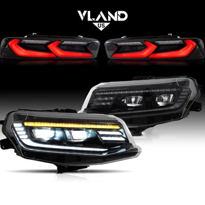 For 2016-2018 Chevrolet Chevy Camaro LED Projector Headlights+Smoked Tail Lights - Image 1 of 4