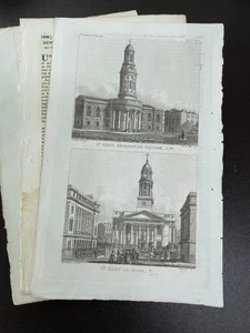 ENGRAVING 1826 St MARY BRYANSTON SQUARE + St MARY -LE - BONE + Text - Picture 1 of 2