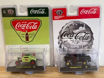 2 M2 Machines 1/64 Coca-Cola Cars - 32 3-Window Coupe & 50 Studebaker Truck  NIP - Image 1 of 4