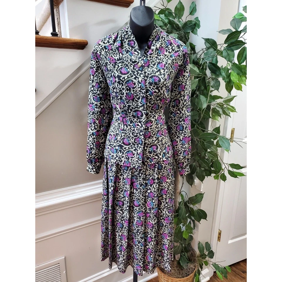 Blazer y falda vintage Fox Croft floral poliéster manga larga traje de 2 piezas talla 4 Foto 1 de 4
