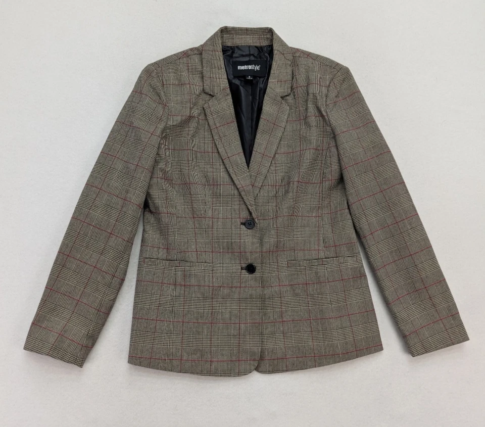Chaqueta Blazer Metrostyle Para Mujer Talla 6 Beige Negra A Cuadros Negocios Carrera Foto 1 de 4