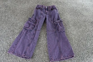 Old Navy Pants Girls 7 High Rise Baggy Denim Cargo Wide Leg Adjustable Waist - Picture 1 of 11