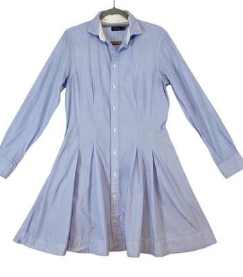 Polo Ralph Lauren Charlotte Shirt Dress Women's Sz 14 Blue Old Money Preppy - Image 1 of 4