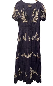Anthropologie The Somerset Maxi Dress Special Embroidered Edition Rare Navy L - Picture 1 of 13