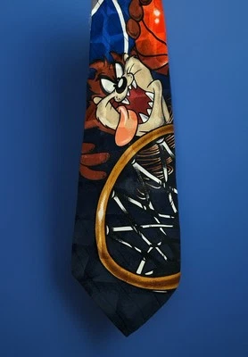 Corbata Looney Tunes Mania Taz Jugando Baloncesto 100% Seda Usada en Excelente Condición Foto 1 de 4