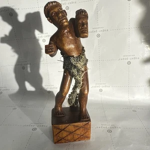 6.5” Wooden Hand Carved Signed Head Hunter Carving - Picture 1 of 9