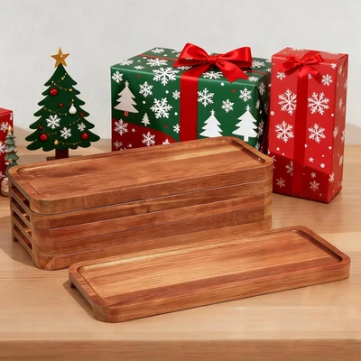 Wood Serving Trays 6 Pcs - 14X6 In, Rustic Wooden Platters for Party, Kitchen... - Image 1 of 4