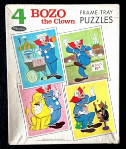 BOZO DER CLOWN ~ 4 MINT Frame Tablett Puzzles mit BOX ~ 1966 Whitman, TV-Zirkus - Bild 1 von 8