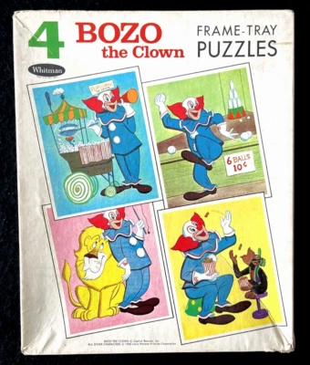 BOZO THE CLOWN ~ 4 MINT Frame Tray Puzzles w/ BOX ~ 1966 Whitman, TV circus - Image 1 of 4