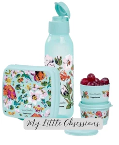 Tupperware Vera Bradley Sea Air Floral Lunch Set Bottle Sandwich 2 Snack - Picture 1 of 2
