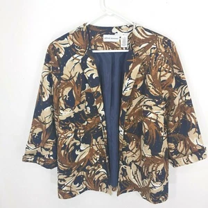 Blazer para mujer Alfred Dunner talla 14 frente abierto chaqueta marrón tostado abstracto - Imagen 1 de 8
