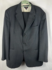 Vintage Tommy Hilfiger Suit Mens 46 Long Black Pinstripe Wool Union Made 40/32 - Picture 1 of 21