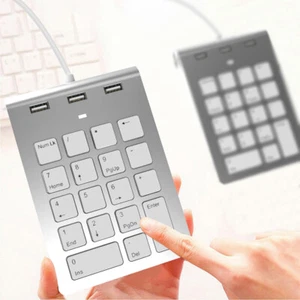 USB & Type C Wired Number Keypad Wi/ 3 USB 2.0 Port Hub 18 Keys Digital Keyboard - Picture 1 of 9