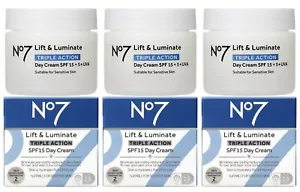 Boots No7 Lift and Luminate Triple Action Day Cream 3 x 50ml Boxed "NEW" - Picture 1 of 8