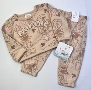 NWT-Disney Baby NB Minnie Mouse 2-Piece Tan Sweatsuit Outfit Set - Picture 1 of 6