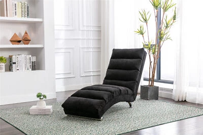 Modern Linen Chaise Lounge Recliner Chair Sofa Daybed Bedroom Living Room Black - Image 1 of 4